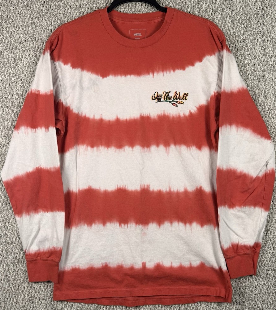 Vans Off The Wall Skull Tie Dye Long Sleeve Tee Medium Red White