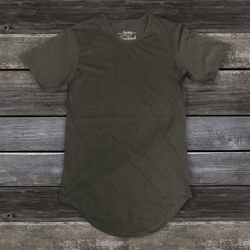 LUCKY BASTARDS CONTEMPORARY CLOTHING LONG T SHIRT EXTENDED OLIVE ROUND SCOOP
