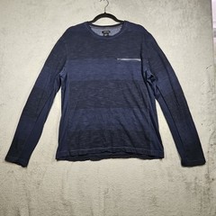Calvin Klein Zipper Pocket Long Slv Shirt Dark Blue Black Marled Striped Sz L