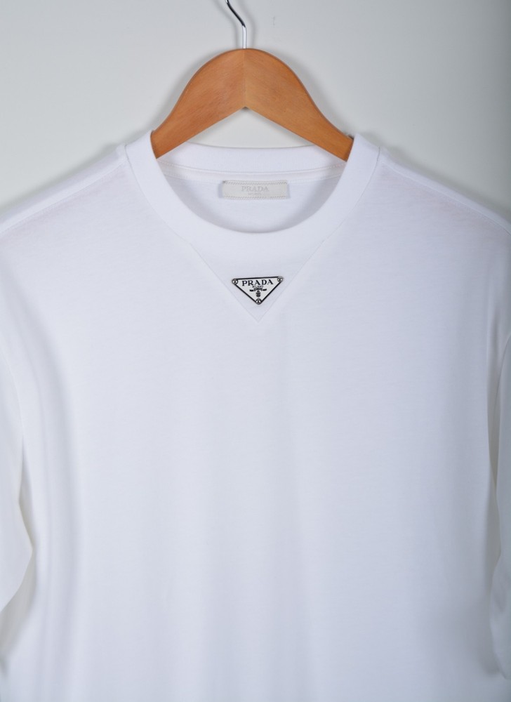 Prada White Triangle Logo T-Shirt Men’s Large Cotton Short Sleeve