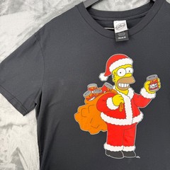 The Simpsons Homer Santa Claus Duff Beer Christmas T-Shirt Black Unisex Medium