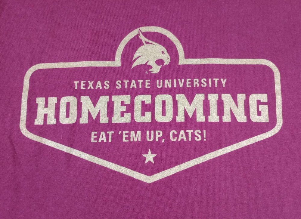 Texas State Bobcats T Shirt Adults Sm Maroon Gold Homecoming Eat’Em Up, Cats!