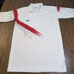 Vintage ASICS Shirt Mens L 90s V Neck Volleyball Tennis Net Long Sleeve Collar