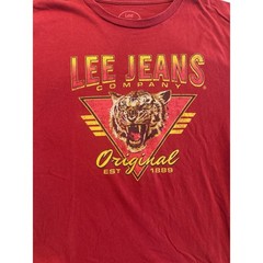 Lee Jeans Graphic T Shirt Mens Large Red Tiger Logo Tee Cotton Short Sleeve