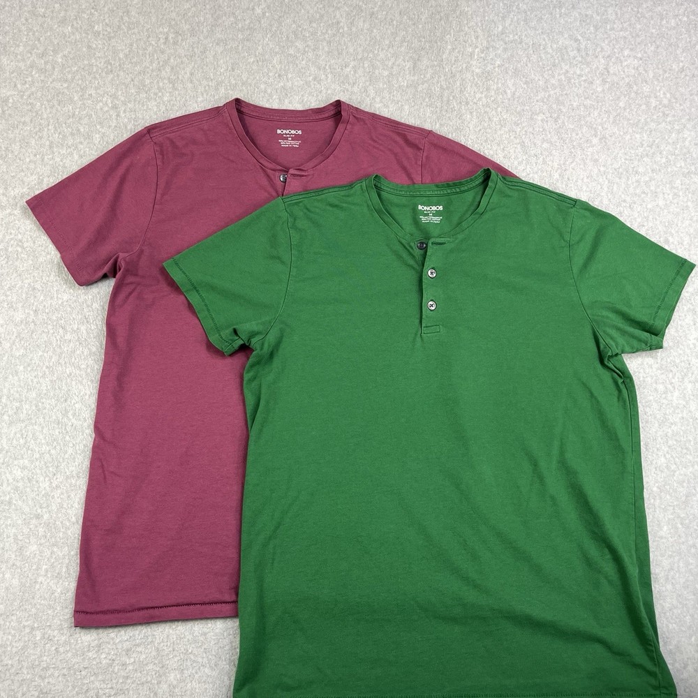 Lot of 2 Bonobos Henley Shirts Mens Medium Slim Fit Drytex Pima Cotton