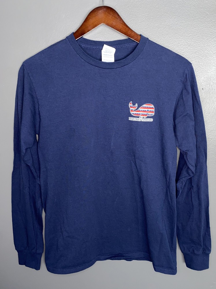 Martha’s Vineyard Cape Cod Long Sleeve Small Blue T-Shirt With Whale Graphic