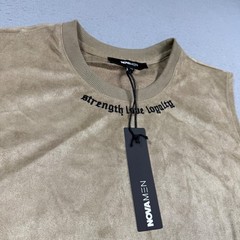 Fashion Nova Men Studded Cross Faux Suede Tee Stone Tan Sleeveless Shirt Large