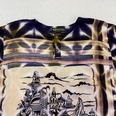 Legian Bali Shirt Mens Large L Purple Tie Dye Batik Abstract Henley Short Sleeve