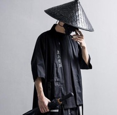 Niepce Matte Black Tee Japanese Samurai T-Shirt Kanji Embroidery Shirt