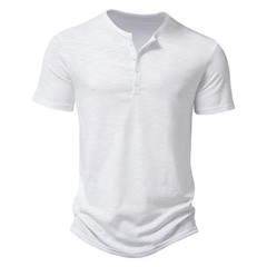 Henley Collar Summer Men Casual Solid Color Short Sleeve T Shirt for Men