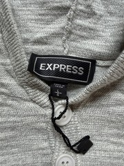 Express Marled Gray and Dark Gray Striped Knitted Button Hoodie Sweater Large