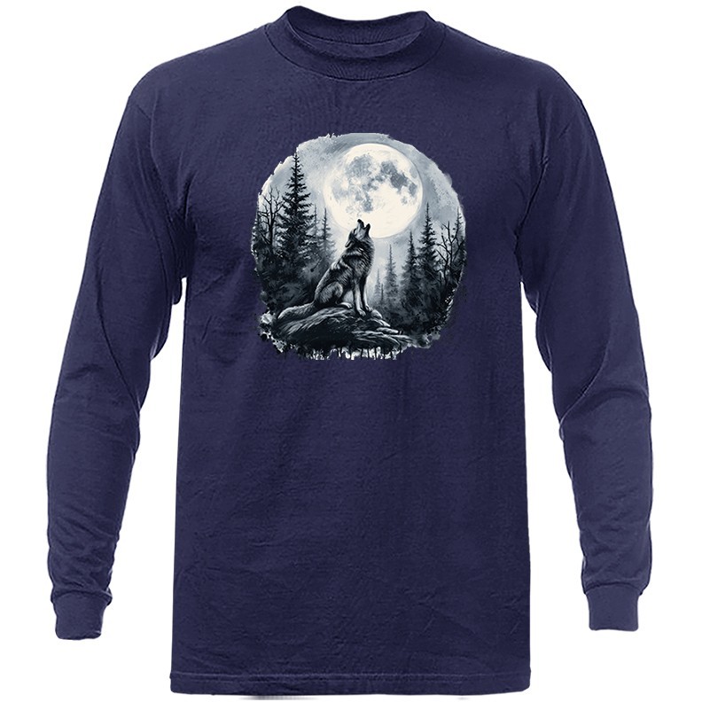 Howling Wolf Moonlight Wilderness Outdoor Wildlife Nature Long Sleeve Shirt