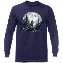Howling Wolf Moonlight Wilderness Outdoor Wildlife Nature Long Sleeve Shirt