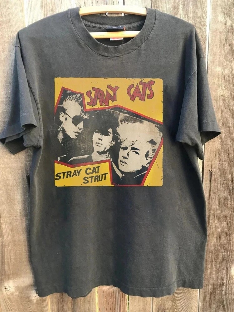 Stray Cats Rockabilly Band Graphic T Shirt Charcoal S-5XL