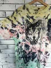 Vintage Wolf & moon Tshirt Tye Dye XL multicolor fun relaxed fit