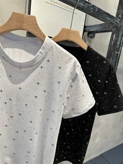 Sparkly Star Sequin Men’s Short Sleeve T-Shirt Casual Cotton Blend Crew Neck Tee