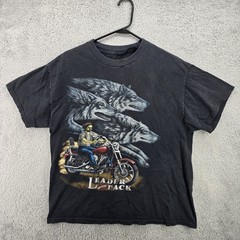 Vintage Leader Of The Pack Shirt Mens Medium Wolf Biker Motorcycle Riding READ