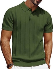 Mens Short Sleeve Polo Shirt Textured Knit Ribbed Casual Golf Style Soft Comfort
