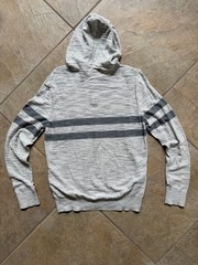 Express Marled Gray and Dark Gray Striped Knitted Button Hoodie Sweater Large