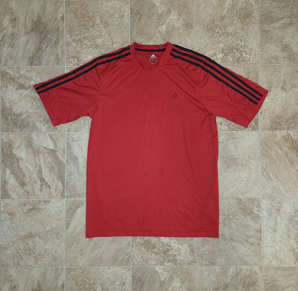 Adidas Men’s T-Shirt Size Medium (M) Red 3 Stripes Short Sleeve Climalite