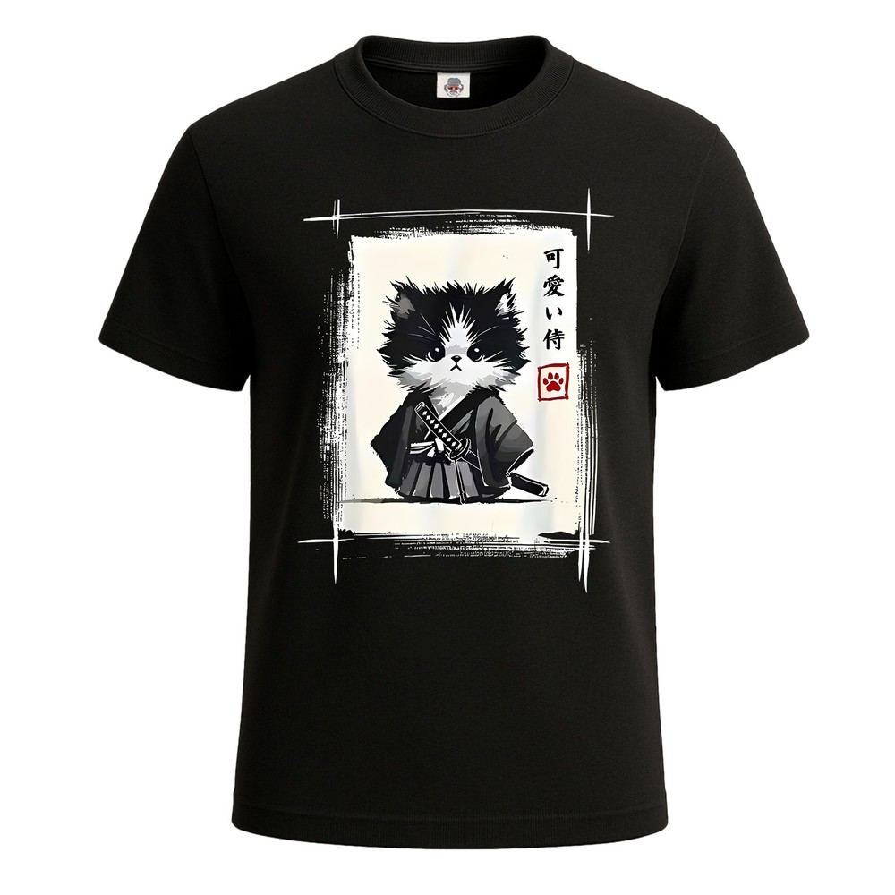 Samurai Cat Japanese Art Work Novelty Men’s T Shirt Joke Funny Party Shirt Top