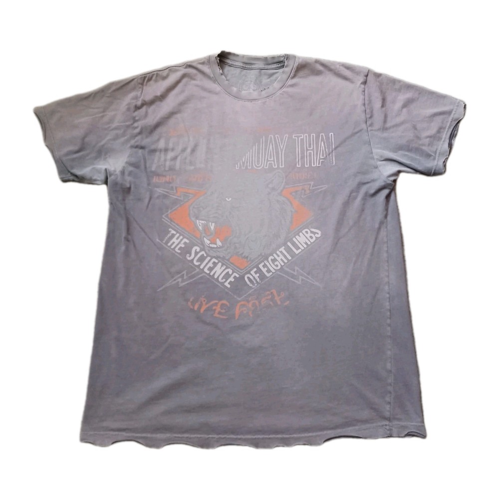 Affliction Sport T Shirt Mens XXL Gray Muay Thai Graphic Distressed Faded USA