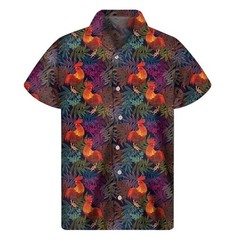 Mens Button Down Shirts Chicken Cockerel Printed Hawaiian Top Summer Gift Shirt