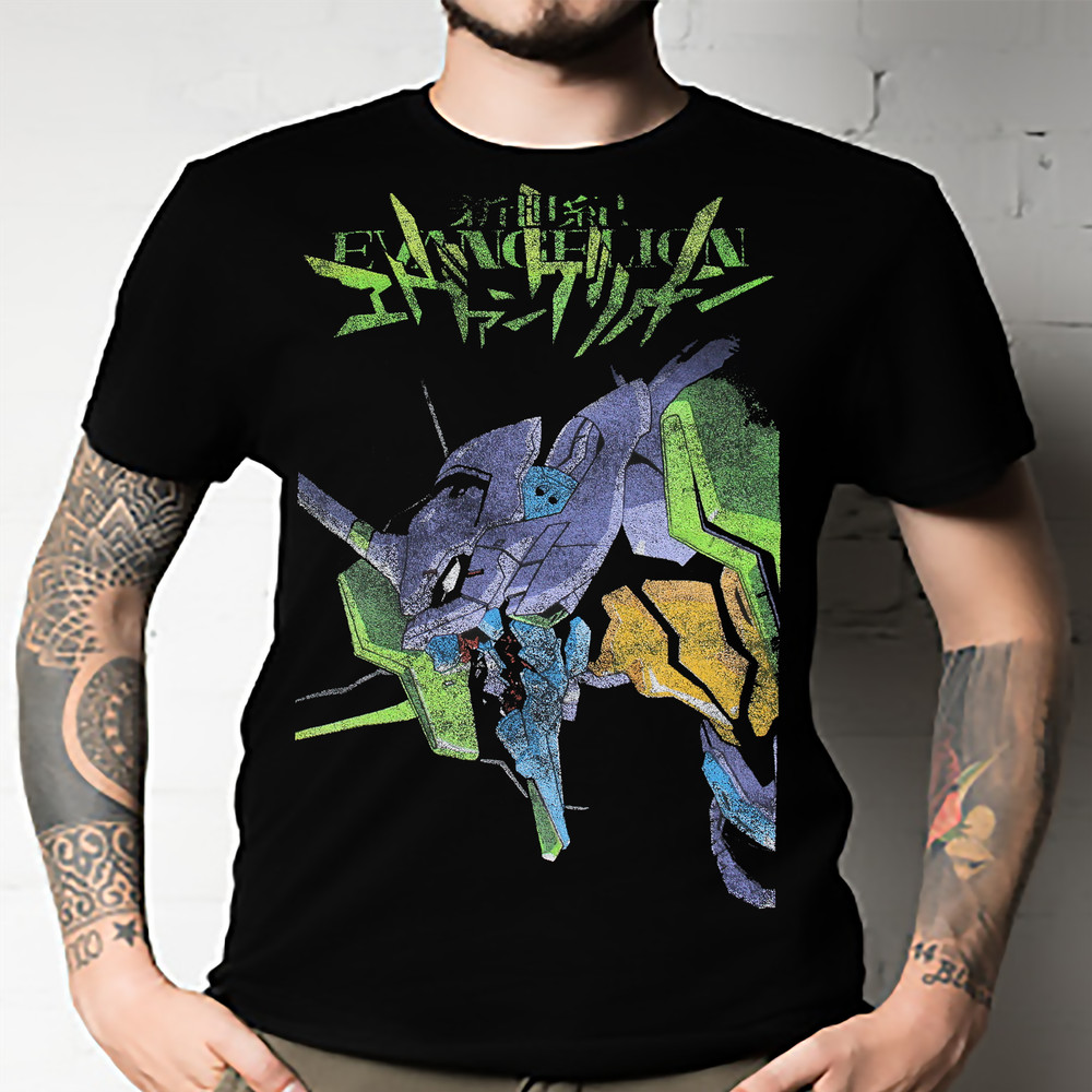 Neon Genesis Evangelion Men’s Eva-01 Distressed Graphic Print Anime T-Shirt