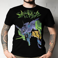 Neon Genesis Evangelion Men’s Eva-01 Distressed Graphic Print Anime T-Shirt
