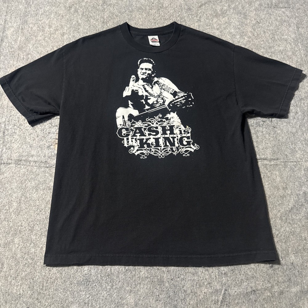 Johnny Cash King T Shirt Men XL Black Graphic Print Short Sleeve Middle Finger
