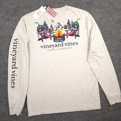 Vineyard Vines Shirt Mens S Heather Gray Chilly Peppers Campfire Long Sleeve NEW