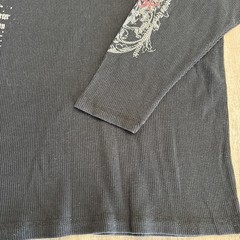 Avirex Shirt Mens 2XL Black Thermal Waffle Knit Graphic Skull Cross Y2K Skate