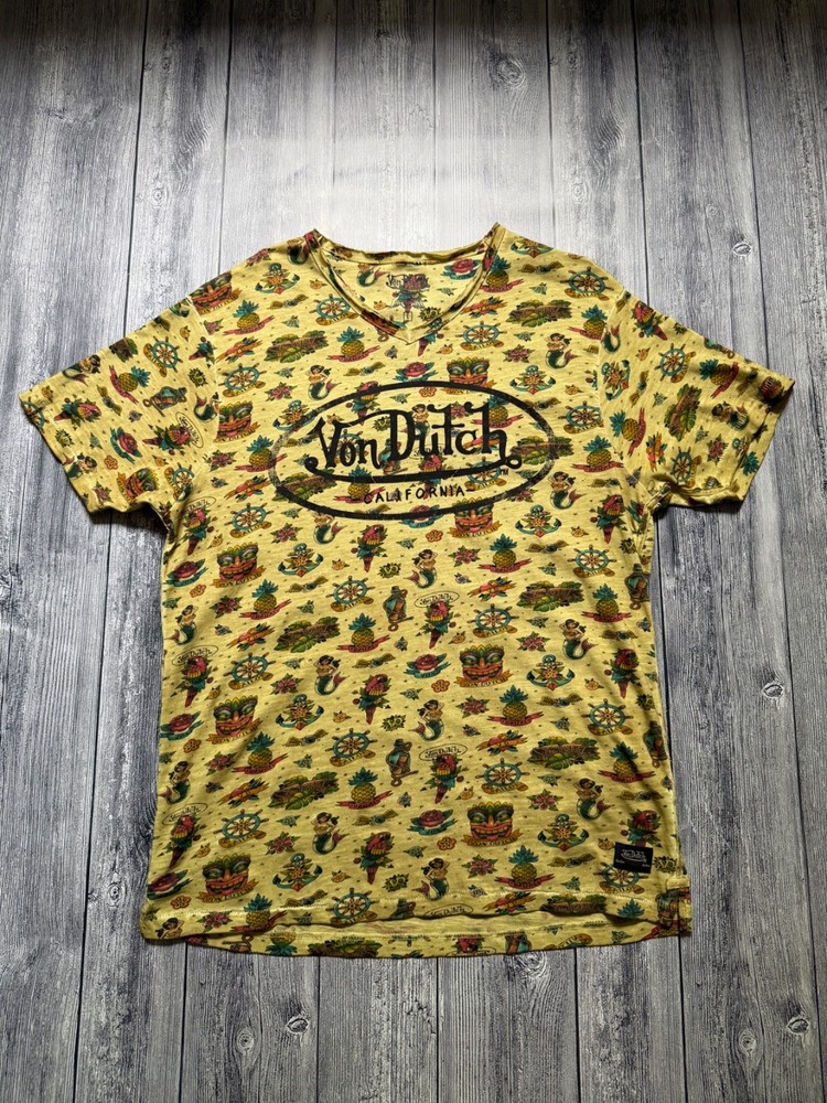 Vintage Von Dutch Yellow Big Logo T-shirt Men’s Size L