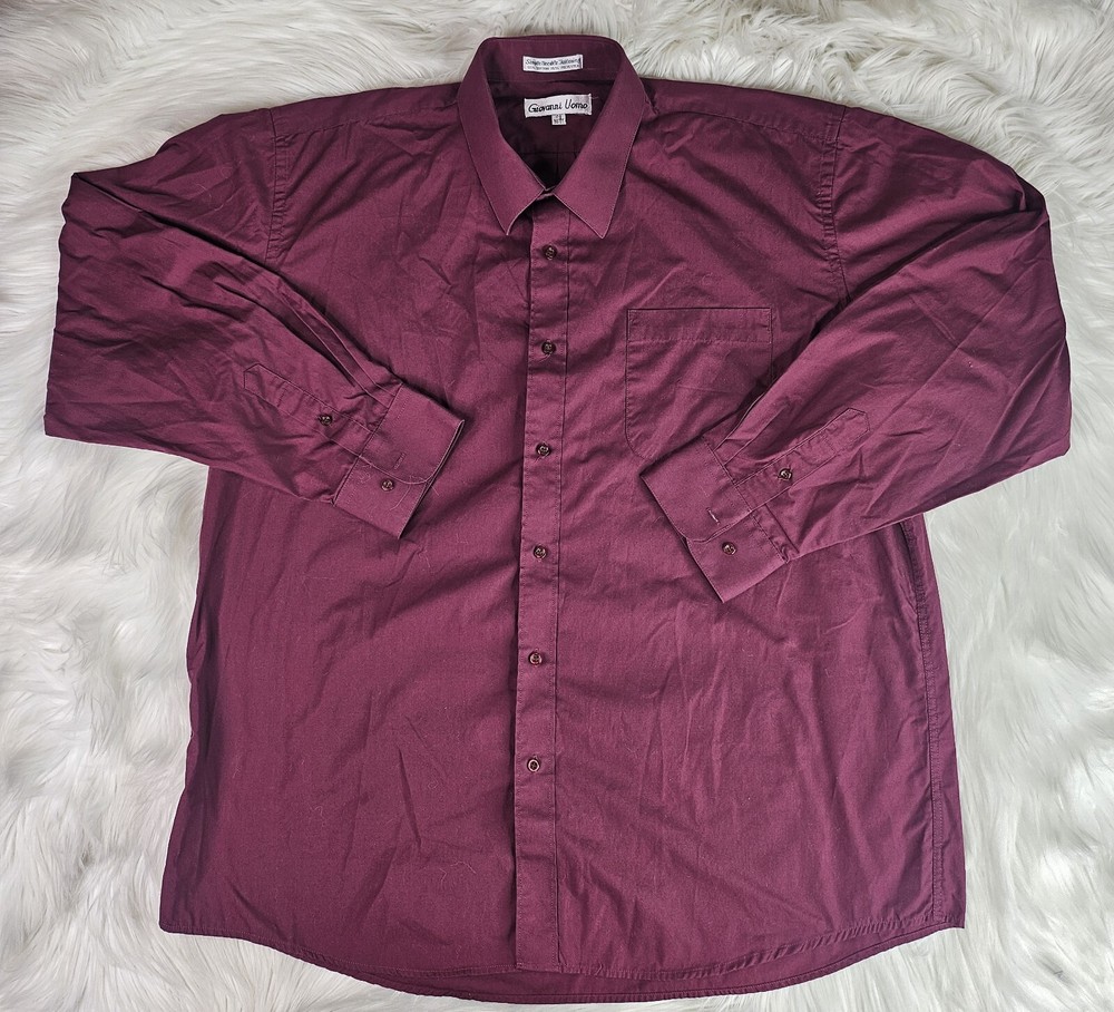 Giovanni Uomo Mens Shirt Button Up Maroon SZ 17 1/2 36 37 Long Sleeve