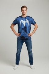 Venom Marvel Spider-Man 3 Blue Silver Foil Tie-Dye T-Shirt Men’s Small Movie