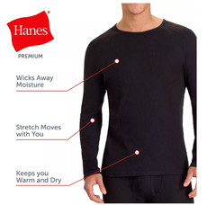 Hanes Men’s Waffle Knit Thermal Long Sleeve Shirt Black