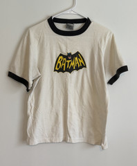 Vintage 2000 Batman Center Logo DC Comics White Medium Ringer T-Shirt