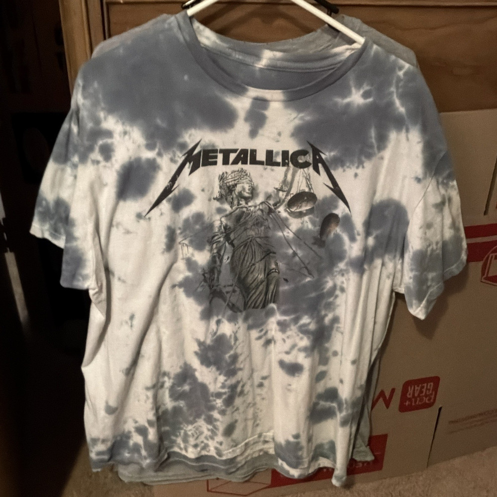 Metallica …And Justice For All Tie-Dye Graphic Logo Tee White/Gray Men’s XL