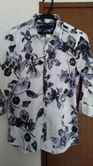 FUGA Floral Print 3/4 Sleeve Shirt Size 44 White/Black