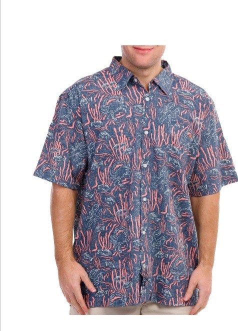 Salt Life Live Saly Men’s Size L Button Down Navy Coral Life Short Sleeve