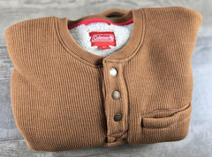 Coleman Henley Thermal Shirt Mens XL Sherpa Lined Waffle Knit Brown Pre-owned
