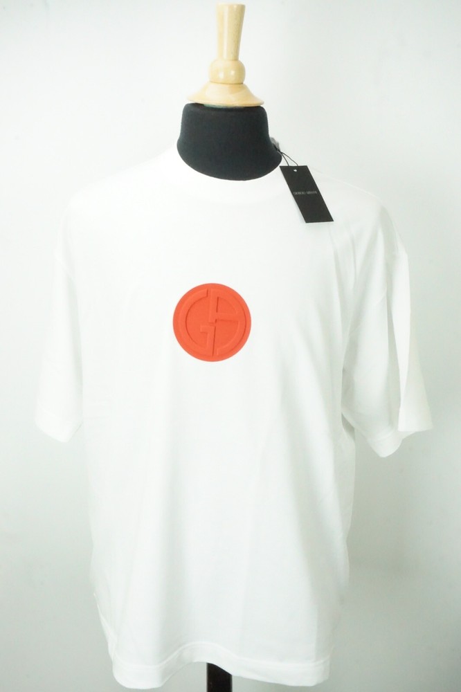 Giorgio Armani Black Label White Red Logo THICK Cotton Blend T Shirt Sz 48 NEW