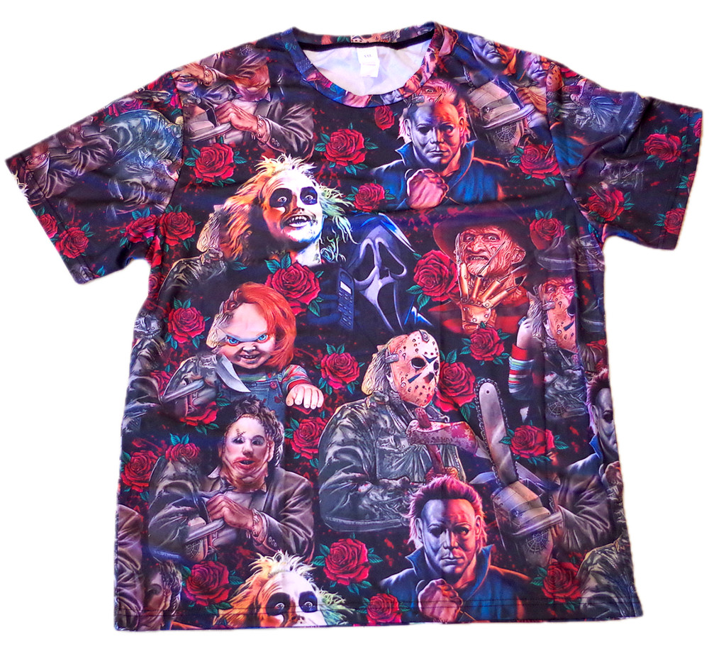 Horror Movie Character T-shirt XXL Freddie Jason Chucky Beetlejuice 48″ Chest