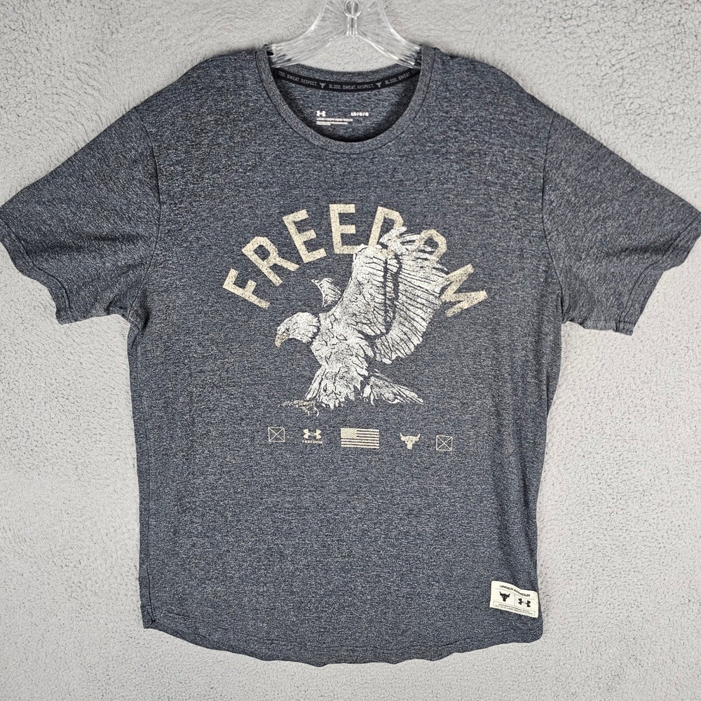 Under Armour T-Shirt Mens L Gray Project Rock Freedom Eagle Graphic 1367100