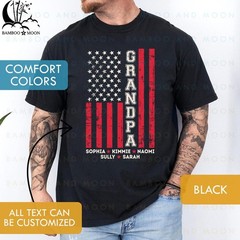 Personalized Grandpa USA Flag Shirt with Grandkids Names 4th of July