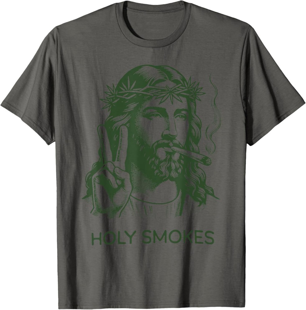 Retro Holy Smokes Jesus Marijuana Weed Cannabis Stoner 420 T-Shirt