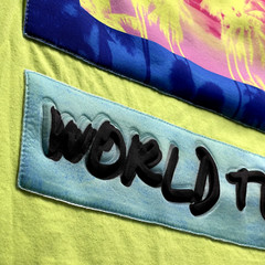 Vintage Akademiks Shirt Mens Large Hi-Vis Yellow Puff Print Palm World Tour Y2K