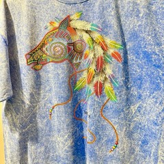 Vintage Sportex Men Blue Mineral Wash Southwest Horse Graphic T Shirt XL