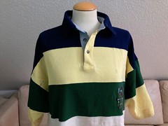 IVY CREW Mens T-Shirt Sz L Blue Green Yellow White Short Sleeve Collared Buttons RETRO