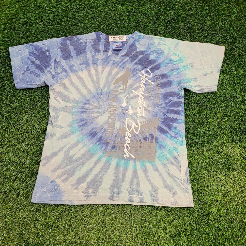 Vintage Hampton-Beach Surfer Spiral Tie-Dye Shirt M 21×27 90s